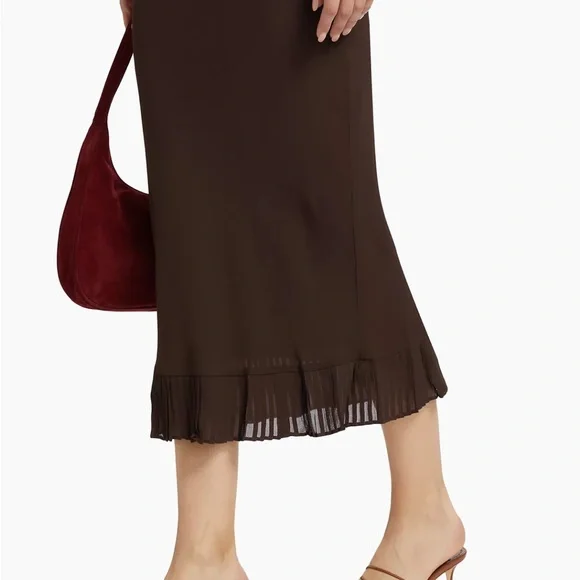 Reformation Suki Pleated Hem Midi Dress brown